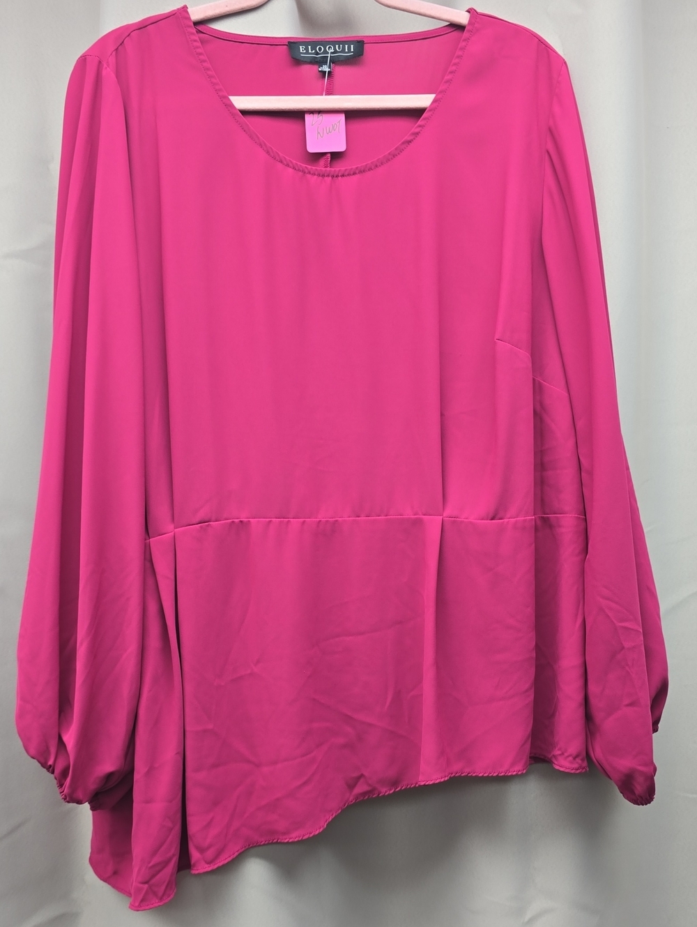 Eloquii Hot Pink Peplum-Style Long Sleeve Asymetrical Hemline Tunic Size 20